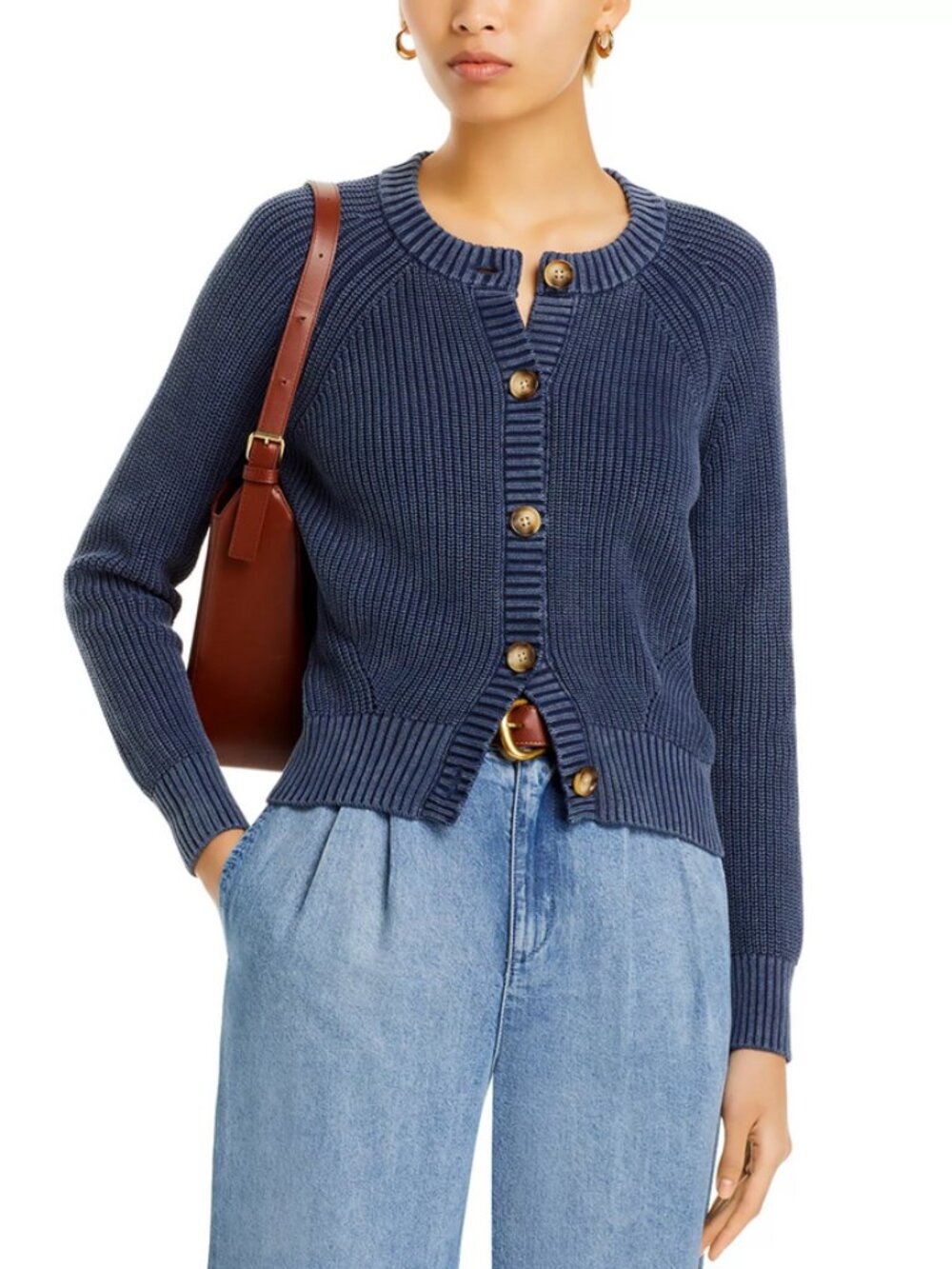 Faherty Brand Sz. M Mood Indigo Sunwashed Organic Cotton Fisherman Cardigan